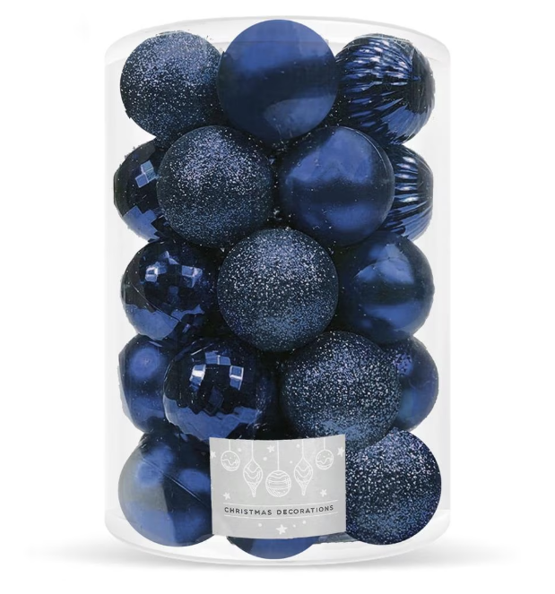 Set Premium Globuri de Crăciun (20 Bucăți), 6 cm, 5 Texturi Mixte, Culoare Albastru Închis