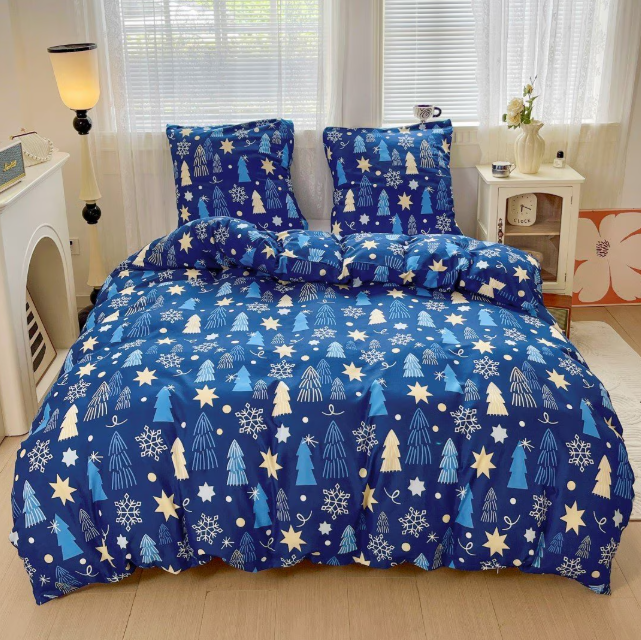 Lenjerie de Pat "Pădurea Albastră" Bumbac Satinat, Reversibilă, 140x200 (2 Piese)