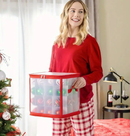 Cutie de Depozitare Globuri Crăciun 64 Locuri, Organizator Modular, Rezistent la Apă, Pliabil, 30.5 x 30.5 x 30.5 cm