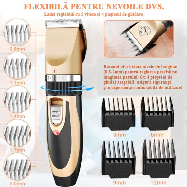 Mașină de Tuns Animale Profesională, Lamă Ceramică/Titan, Reîncărcabilă, Motor Silențios