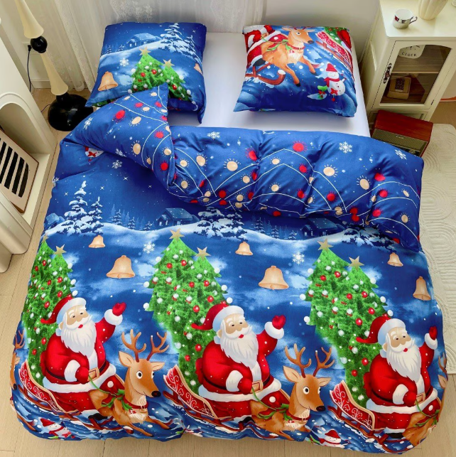 Lenjerie de Pat "Sania Moșului" Bumbac Satinat Premium, Reversibil, 140x200 (2 Piese)