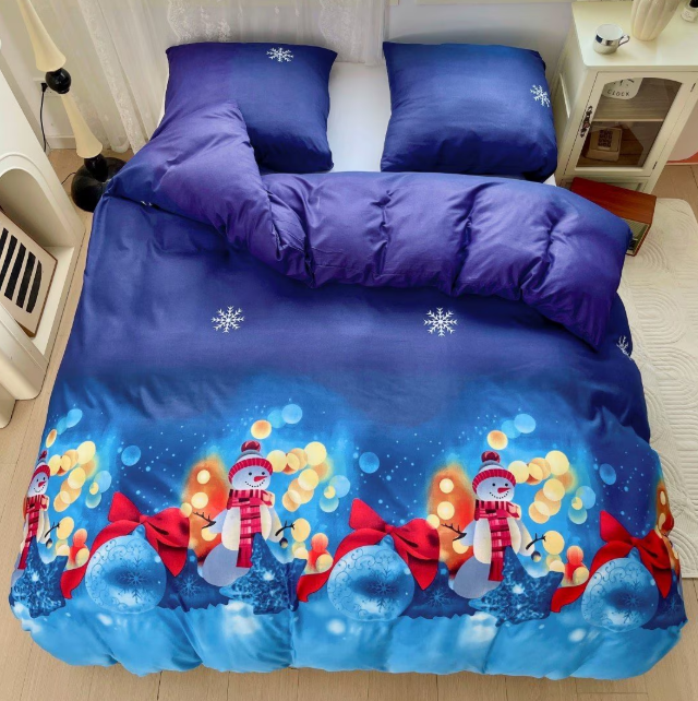 Lenjerie de Pat "Omul de Zăpadă" Bumbac Satinat Gros, Imprimare 3D, 140x200 (2 Piese)