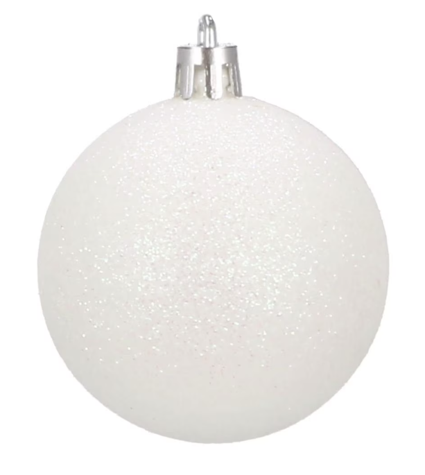 Set Premium Globuri de Crăciun (20 Bucăți), 6 cm, 5 Texturi Mixte, Culoare Alb Imaculat