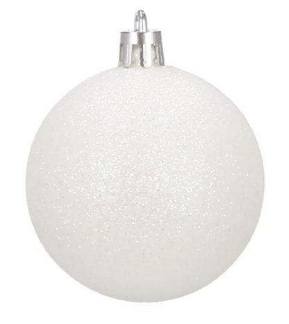 Set Premium Globuri de Crăciun (20 Bucăți), 6 cm, 5 Texturi Mixte, Culoare Alb Imaculat