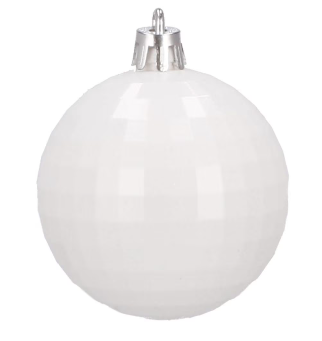 Set Premium Globuri de Crăciun (20 Bucăți), 6 cm, 5 Texturi Mixte, Culoare Alb Imaculat