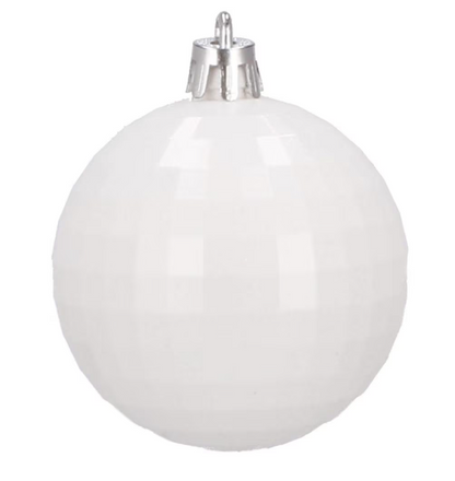Set Premium Globuri de Crăciun (20 Bucăți), 6 cm, 5 Texturi Mixte, Culoare Alb Imaculat