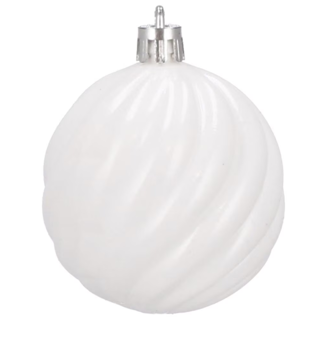 Set Premium Globuri de Crăciun (20 Bucăți), 6 cm, 5 Texturi Mixte, Culoare Alb Imaculat