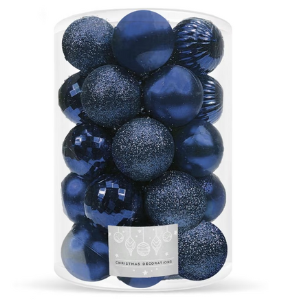 Set Premium Globuri de Crăciun (20 Bucăți), 6 cm, 5 Texturi Mixte, Culoare Albastru Închis