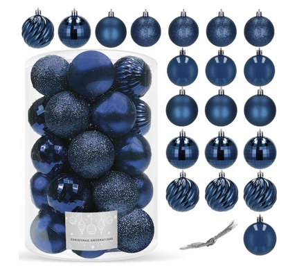 Set Premium Globuri de Crăciun (20 Bucăți), 6 cm, 5 Texturi Mixte, Culoare Albastru Închis