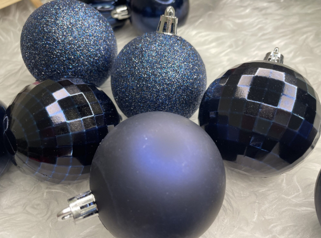 Set Premium Globuri de Crăciun (20 Bucăți), 6 cm, 5 Texturi Mixte, Culoare Albastru Închis