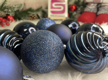 Set Premium Globuri de Crăciun (20 Bucăți), 6 cm, 5 Texturi Mixte, Culoare Albastru Închis