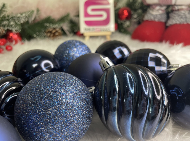 Set Premium Globuri de Crăciun (20 Bucăți), 6 cm, 5 Texturi Mixte, Culoare Albastru Închis