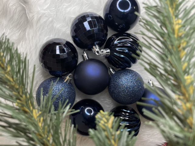 Set Premium Globuri de Crăciun (20 Bucăți), 6 cm, 5 Texturi Mixte, Culoare Albastru Închis