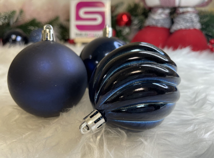 Set Premium Globuri de Crăciun (20 Bucăți), 6 cm, 5 Texturi Mixte, Culoare Albastru Închis