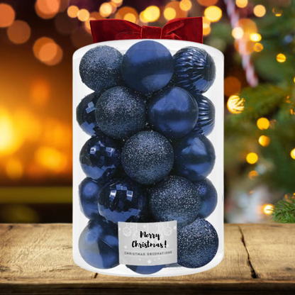 Set Premium Globuri de Crăciun (20 Bucăți), 6 cm, 5 Texturi Mixte, Culoare Albastru Închis