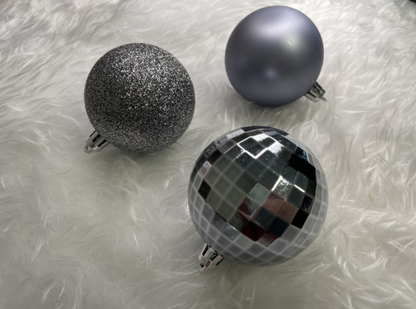 Set Premium Globuri de Crăciun (20 Bucăți), 6 cm, 5 Texturi Mixte, Culoare Argintiu