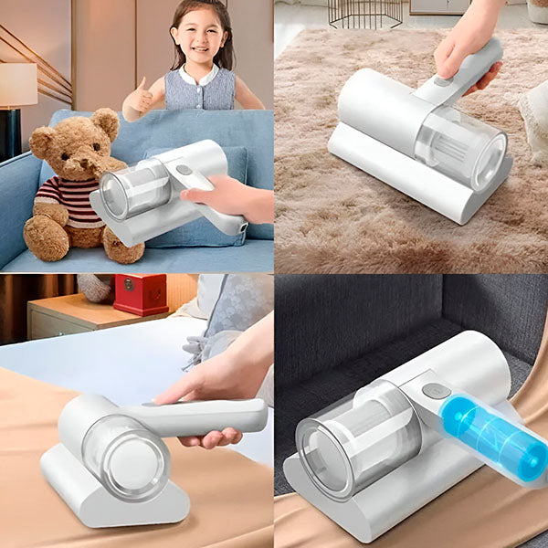 Aspirator Portabil 2-în-1 Anti-Acarieni, Igienizare UV/Ioni de Argint, Fără Fir, Filtru HEPA, 0.6 kg