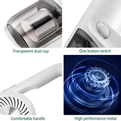 Aspirator Portabil 2-în-1 Anti-Acarieni, Igienizare UV/Ioni de Argint, Fără Fir, Filtru HEPA, 0.6 kg
