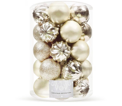 Set Premium Globuri de Crăciun (20 Bucăți), 6 cm, 5 Texturi Mixte, Culoare Auriu