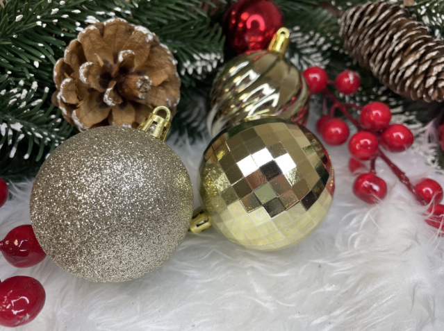 Set Premium Globuri de Crăciun (20 Bucăți), 6 cm, 5 Texturi Mixte, Culoare Auriu