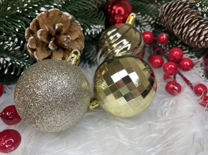 Set Premium Globuri de Crăciun (20 Bucăți), 6 cm, 5 Texturi Mixte, Culoare Auriu