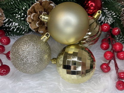 Set Premium Globuri de Crăciun (20 Bucăți), 6 cm, 5 Texturi Mixte, Culoare Auriu