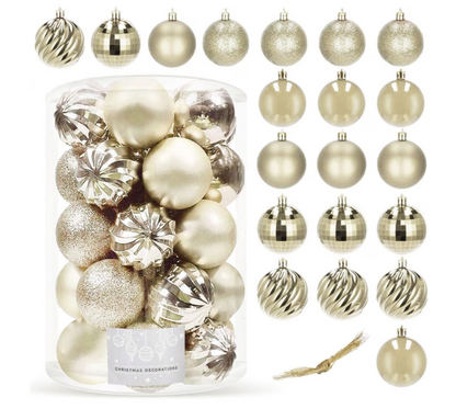 Set Premium Globuri de Crăciun (20 Bucăți), 6 cm, 5 Texturi Mixte, Culoare Auriu