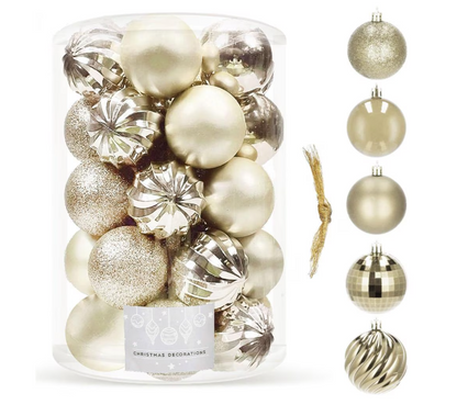 Set Premium Globuri de Crăciun (20 Bucăți), 6 cm, 5 Texturi Mixte, Culoare Auriu