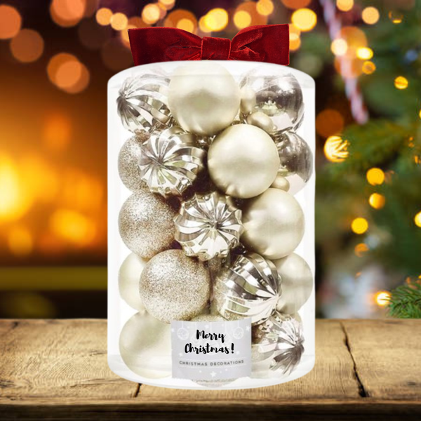 Set Premium Globuri de Crăciun (20 Bucăți), 6 cm, 5 Texturi Mixte, Culoare Auriu