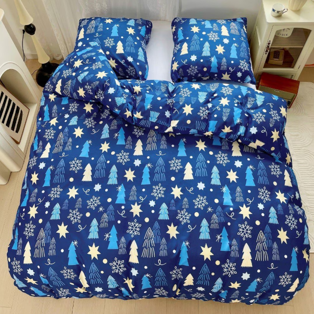 Lenjerie de Pat "Pădurea Albastră" Bumbac Satinat, Reversibilă, 140x200 (2 Piese)