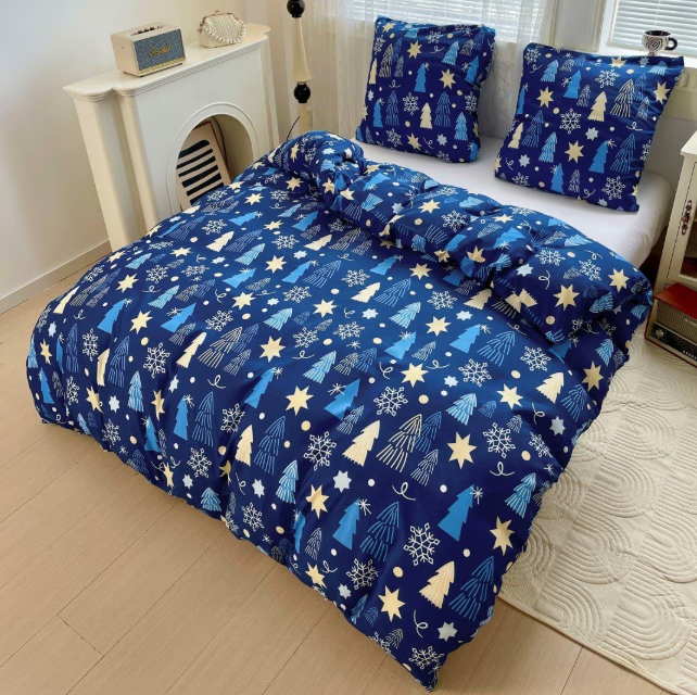 Lenjerie de Pat "Pădurea Albastră" Bumbac Satinat, Reversibilă, 140x200 (2 Piese)