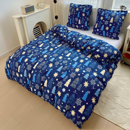 Lenjerie de Pat "Pădurea Albastră" Bumbac Satinat, Reversibilă, 140x200 (2 Piese)