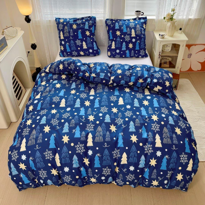 Lenjerie de Pat "Pădurea Albastră" Bumbac Satinat, Reversibilă, 140x200 (2 Piese)