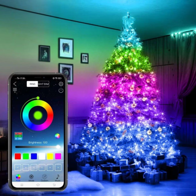 Instalație Smart de Crăciun RGB, 10 Metri, 110 LED-uri, Fir Cupru, Control APP & Bluetooth (Waterproof)