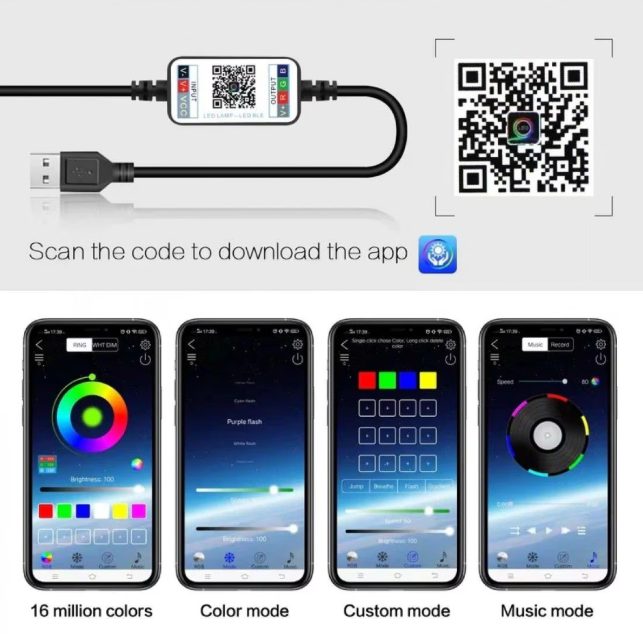 Instalație Smart de Crăciun RGB, 10 Metri, 110 LED-uri, Fir Cupru, Control APP & Bluetooth (Waterproof)