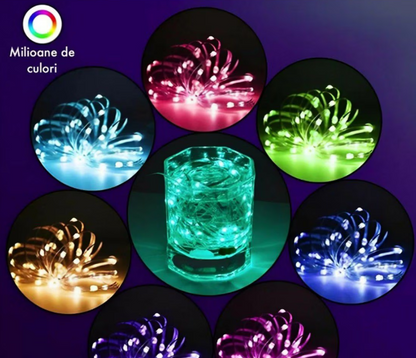 Instalație Smart de Crăciun RGB, 10 Metri, 110 LED-uri, Fir Cupru, Control APP & Bluetooth (Waterproof)