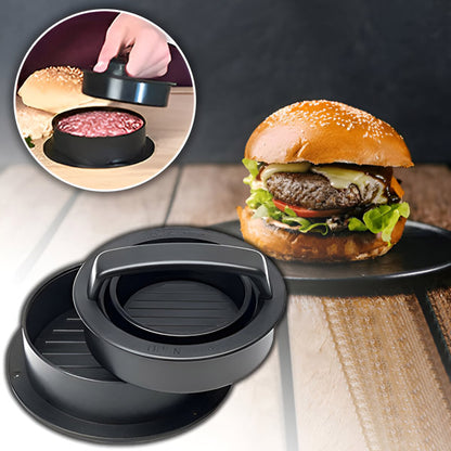 Presă Hamburger 3-în-1 Anti-Aderentă, Formă Dublă (Umplut și Standard), Ușor de Curățat, Negru
