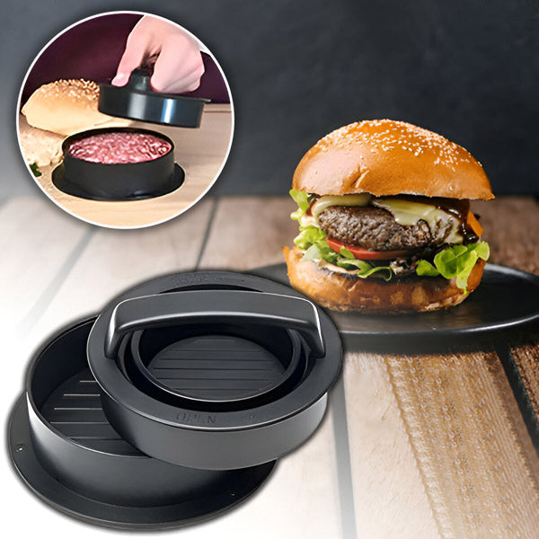 Presă Hamburger 3-în-1 Anti-Aderentă, Formă Dublă (Umplut și Standard), Ușor de Curățat, Negru