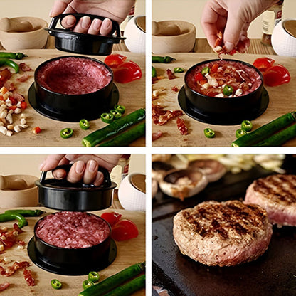 Presă Hamburger 3-în-1 Anti-Aderentă, Formă Dublă (Umplut și Standard), Ușor de Curățat, Negru