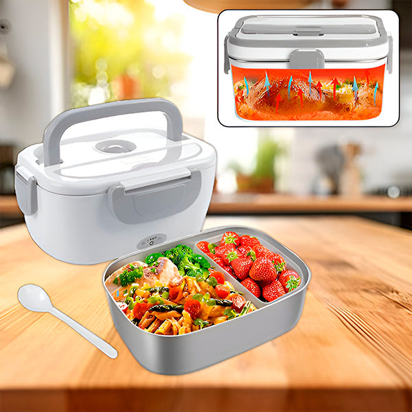 Caserolă Electrică Portabilă (1.05 L) cu Încălzire Rapidă, Alimentare la Priză 220V, Design Alb/Gri