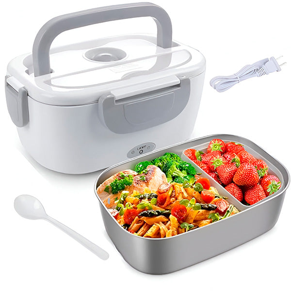 Caserolă Electrică Portabilă (1.05 L) cu Încălzire Rapidă, Alimentare la Priză 220V, Design Alb/Gri