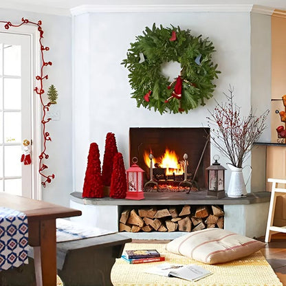 Set 2 Felinare de Crăciun LED (Alb Cald Sclipitor), 13 cm, Suspendabile, Design Vintage (Roșu/Bronz sau Alb/Argintiu)