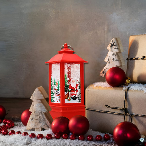 Set 2 Felinare de Crăciun LED (Alb Cald Sclipitor), 13 cm, Suspendabile, Design Vintage (Roșu/Bronz sau Alb/Argintiu)