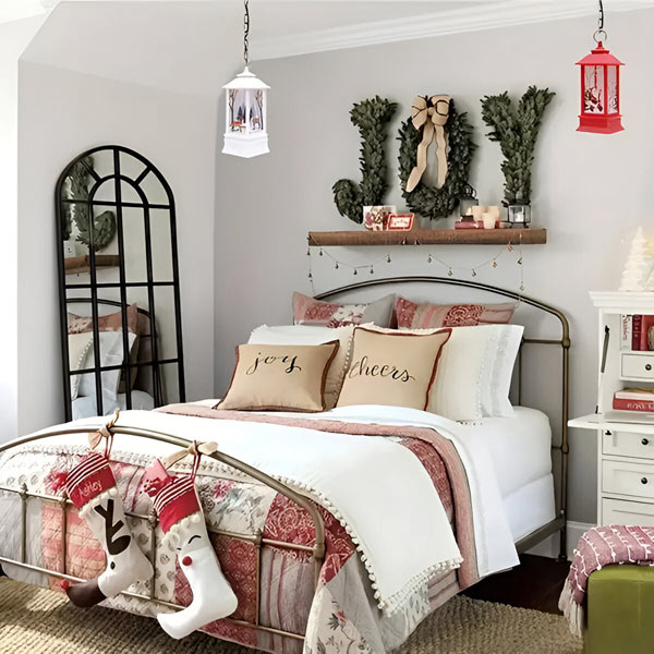 Set 2 Felinare de Crăciun LED (Alb Cald Sclipitor), 13 cm, Suspendabile, Design Vintage (Roșu/Bronz sau Alb/Argintiu)