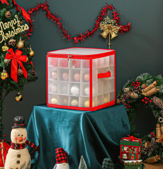 Cutie de Depozitare Globuri Crăciun 64 Locuri, Organizator Modular, Rezistent la Apă, Pliabil, 30.5 x 30.5 x 30.5 cm