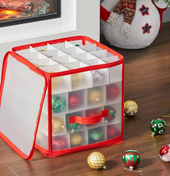 Cutie de Depozitare Globuri Crăciun 64 Locuri, Organizator Modular, Rezistent la Apă, Pliabil, 30.5 x 30.5 x 30.5 cm