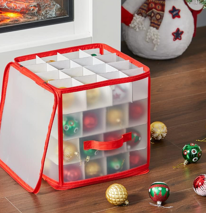 Cutie de Depozitare Globuri Crăciun 64 Locuri, Organizator Modular, Rezistent la Apă, Pliabil, 30.5 x 30.5 x 30.5 cm