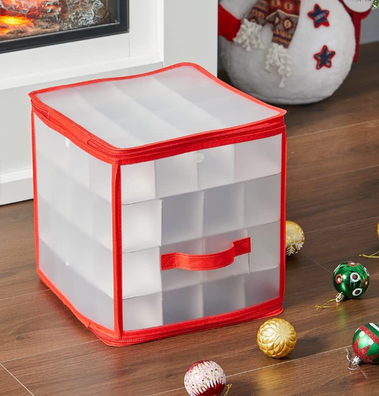 Cutie de Depozitare Globuri Crăciun 64 Locuri, Organizator Modular, Rezistent la Apă, Pliabil, 30.5 x 30.5 x 30.5 cm