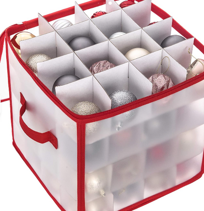 Cutie de Depozitare Globuri Crăciun 64 Locuri, Organizator Modular, Rezistent la Apă, Pliabil, 30.5 x 30.5 x 30.5 cm