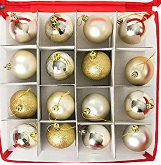 Cutie de Depozitare Globuri Crăciun 64 Locuri, Organizator Modular, Rezistent la Apă, Pliabil, 30.5 x 30.5 x 30.5 cm